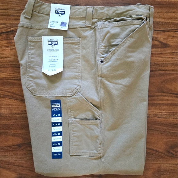 Saddlebred Denim Men's Khaki Carpenter Pants 42x30 97% Cotton 3% Spandex NWT - Picture 1 of 9
